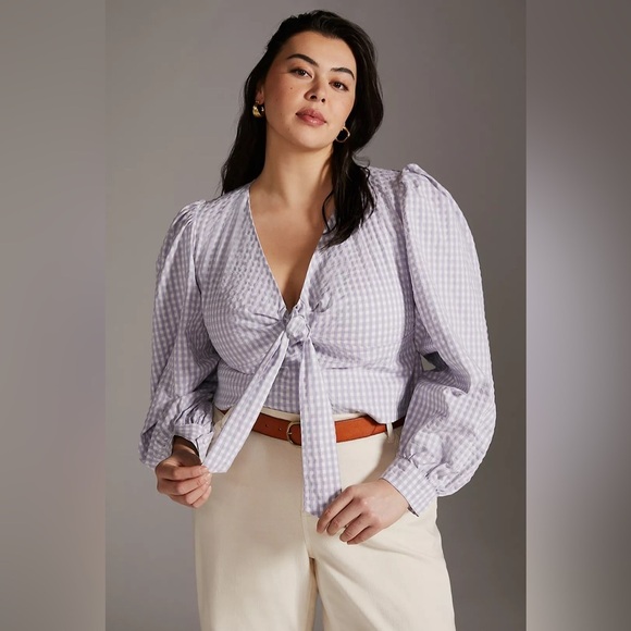 Anthropologie Tops - Anthropologie Maeve Crop Gingham Blouse Purple size 22W
